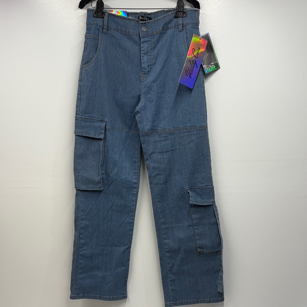 Blue Haven Blue high waist Cargo Pants jeans size large multi packet Baggy wide